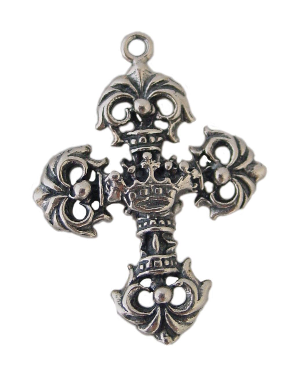 Cross with Crown & Fleur De Lis Silver Charm